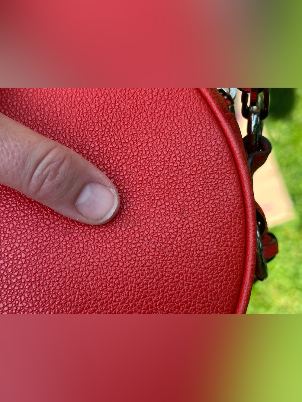 VTG MCM Red Grained Leather Round Tambourine Crossbody Bag Silver Studded - Picture 16 of 16